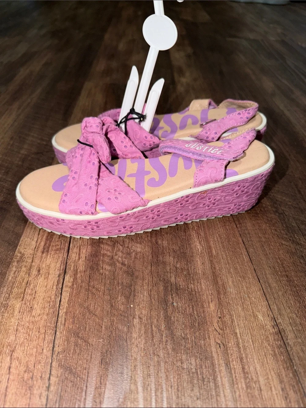 Justice Girls Purple Eyelet Wedge Sandals size 4 NWT